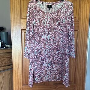 JM Collection Red and White Paisley Long 3/4 sleeves tunic top